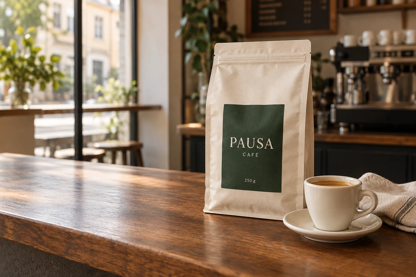 Campanha conceptual PAUSA: café e embalagem numa atmosfera acolhedora